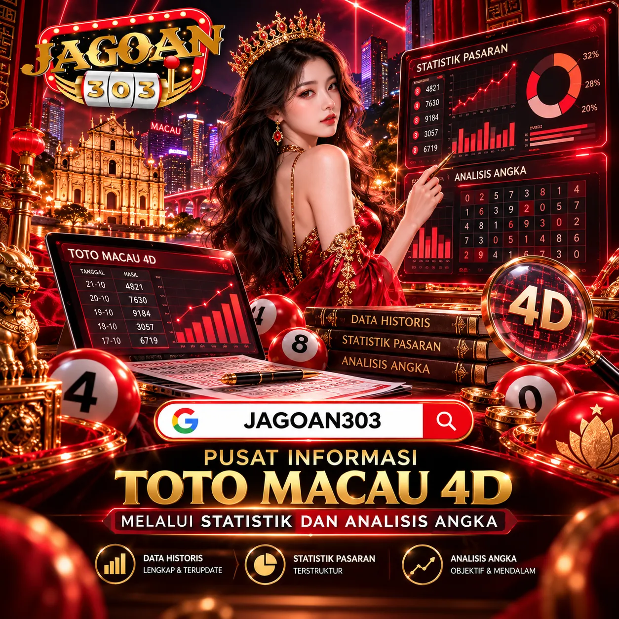 Thumbnail 1 of 3, Poster, JAGOAN303 > Pusat Informasi Toto Macau 4D melalui Statistik dan Analisis Angka designed and sold by jagoan303.